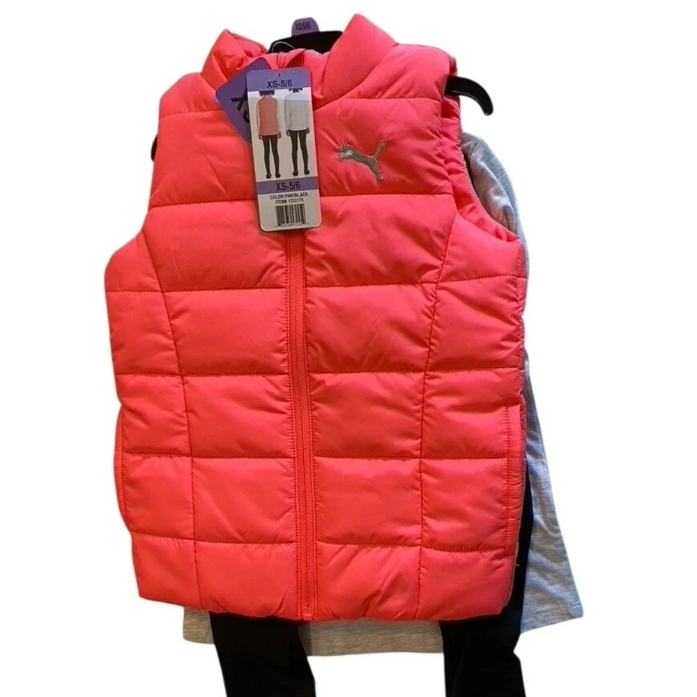PUMA Girl's Vest Long Sleeve Shirt Leggings 3pc X-Small 5/6 Coral/Gray/Black NWT - Picture 5 of 5